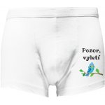 Boxerky shorty s potiskem Pozor vyletí ptáček pánské bílé – Zboží Dáma