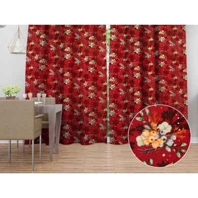 Biante Bavlněný závěs Sandra SA-714 Vánoční cesmíny na červeném 150x250 cm – Hledejceny.cz