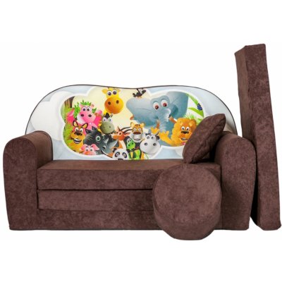 FIMEX Rozkládací dětská pohovka s bobkem a polštářkem Zoo Hnědá – Hledejceny.cz