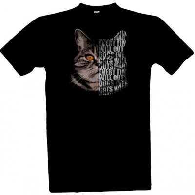 tričko s potiskem Kočka s nápisem pánské černá