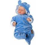 Baby Nellys Dvouvrstvý velurový overal s kapucí New Bunny modrý – Zboží Dáma