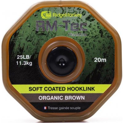 RidgeMonkey šňůra RM Tec Soft Coated Hooklink Hnědá 20m 25lb