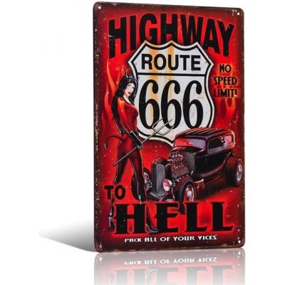 Cedule plechová dekorativní Route 66 "Highway To Hell"