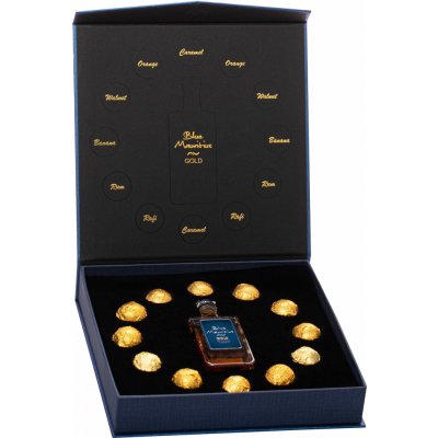 Blue Mauritius Gold Rum Pralines 100 g Blue Mauritius Gold 40% 0,05 l (dárkové balení)