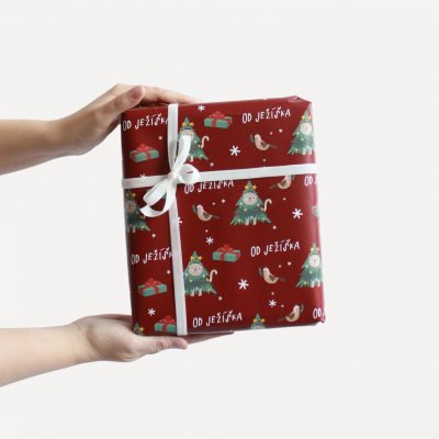 Bella Rose Balicí papír Šťastné a Veselé s kočkou – 5 m, červená barva, papír – Zboží Dáma