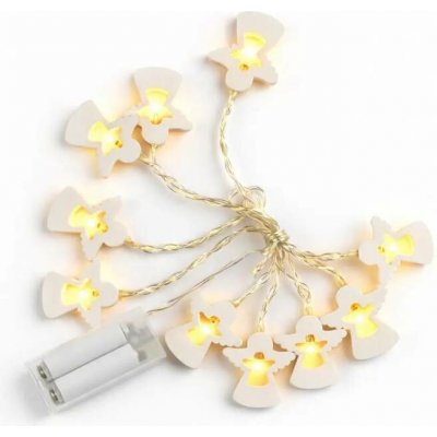 DECOLED LED světýlka na baterie 2 m teple bílá, 10 diod, dřevění andílci, čirý kabel IP20 interiér, 2×AA – Hledejceny.cz