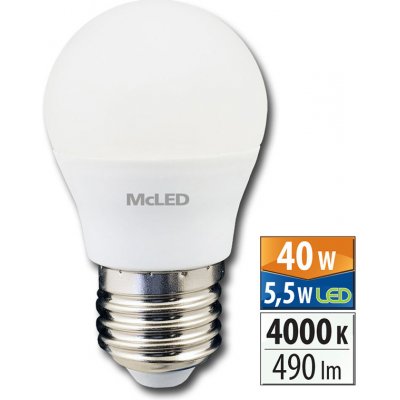 MCLED žárovka LED 5,5W-40, E27, 4000K, CRI 80, úhel 180°, 490lm, PF 0,51, 47 mA, kapka – Zboží Živě