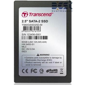 Transcend 60GB, 2,5", SATA, MLC, DRAM, SSD, TS60GSSD25D-M