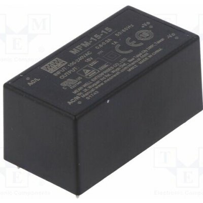 MEAN WELL MPM-15-15 Měnič: AC/DC; 15W; Uvst: 80÷264VAC; 15VDC; Ivýst: 1A; OUT: 1; 87%; PCB – Hledejceny.cz