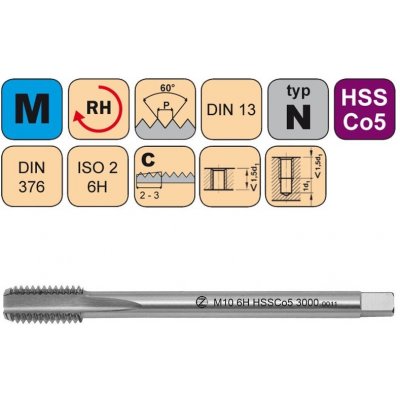 Závitník strojní M11x1 ISO2 HSSCo5 DIN 374 C3000 CZZ3000-M11X1-ISO2 – Hledejceny.cz