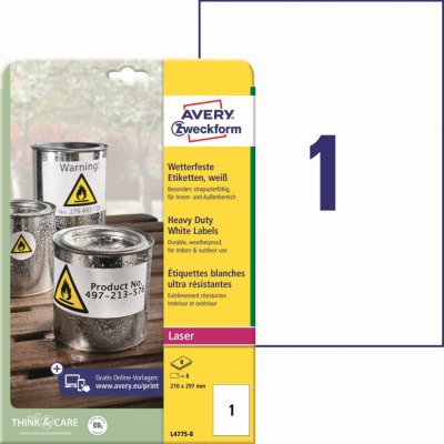 Avery Zweckform L4775-8 Odolné PET etikety 210x297mm 8 ks bílá