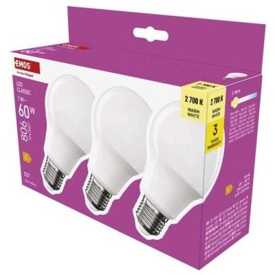 Emos LED žárovka Classic A60 E27 7 W 60 W 806 lm teplá bílá ZQ5E41.3 – Hledejceny.cz