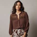 Kreponová halenka s macramé a 7/8 rukávy čokoládová – Hledejceny.cz