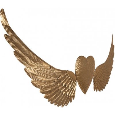 Zlatá nástěnná dekorace andělská křídla se srdcem Angel Wings - 120*1*55cm – Zbozi.Blesk.cz