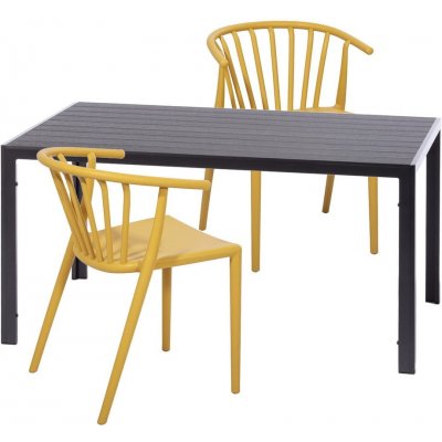 Bonami Essentials Set 2 žlutých jídelních židlí Capri a černého stolu Viking
