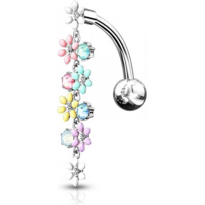 Šperky4U visací piercing do pupíku s kytičkami WP01344-ST – Sleviste.cz