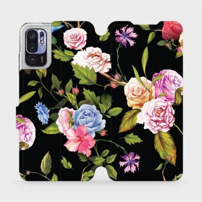 Pouzdro Mobiwear parádní Flip Xiaomi Redmi Note 10 5G - VD07S Růže a květy na černém pozadí