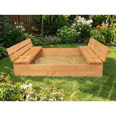 Ourbaby pískoviště borovicové impregnované lavičkami 120x120x20 cm – Zboží Dáma