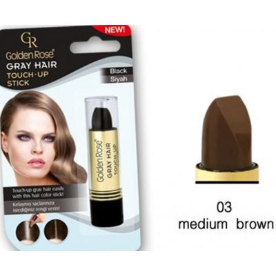 Golden Rose Gray Hair Touch Up Stick barvící korektor na odrostlé a šedivé vlasy 03 středně hnědý 5,2 g – Zboží Mobilmania