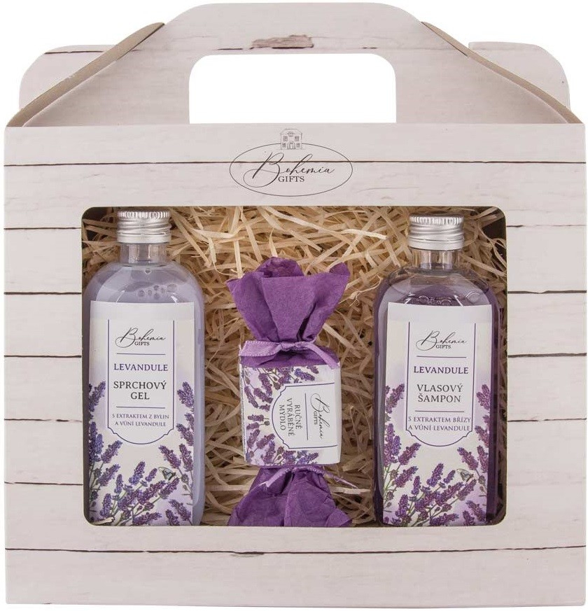 Bohemia Gifts Lavender La Provence sprchový gel 100 ml + šampon na vlasy 100 ml + ručně vyráběné mýdlo 30 g dárková sada