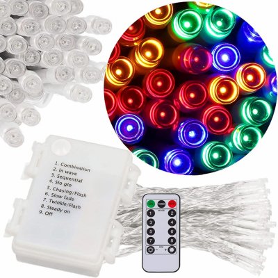 SPRINGOS LED světelný řetěz 10m 100LED 8 funkcí ovladač 3xAA IP44 multicolor – Zbozi.Blesk.cz