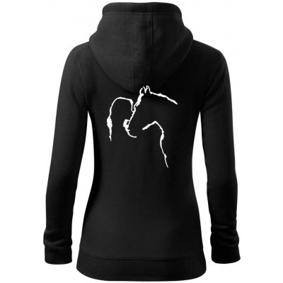 Kůň a já silueta dámská mikina trendy zipper s kapucí Černá – Zboží Dáma