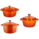 SILVERCREST Sada litinových hrnců, Ø 22 cm, Ø 28 cm a litinového pekáče, 29 cm / 4,7 l, oranžová, 3dílná – Zboží Mobilmania