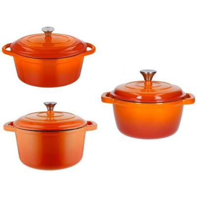 SILVERCREST Sada litinových hrnců, Ø 22 cm, Ø 28 cm a litinového pekáče, 29 cm / 4,7 l, oranžová, 3dílná – Zboží Mobilmania