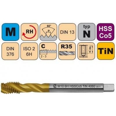 NÁSTROJE CZ Závitník strojní M20x1,5 ISO2 HSSCo5 TiN DIN 374 RSP35 - 4060 - CZZ4060-M20X1,5-ISO2 – Zboží Mobilmania
