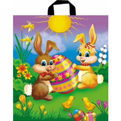 Press Igelitová taška s uchem 44 x 50 cm Velikonoční Zajíčci s vajíčkem – Zboží Dáma