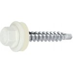 Samořezný střešní farmářský šroub KLIMAS 4,8 x 35 mm RAL 9010 bílý s podložkou EPDM (250 ks/bal) – Sleviste.cz