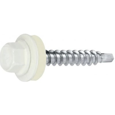Samořezný střešní farmářský šroub KLIMAS 4,8 x 35 mm RAL 9010 bílý s podložkou EPDM (250 ks/bal) – Sleviste.cz