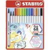 fixy Stabilo Pen 68 brush 15 ks sada v plechu 15 různých barev