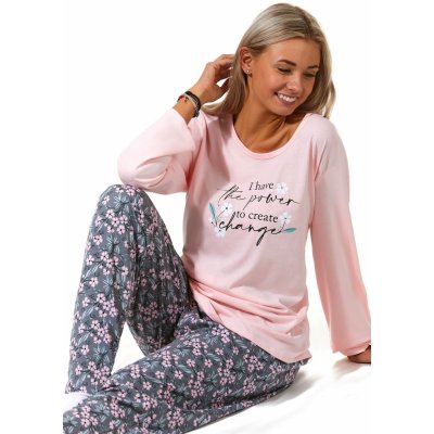 Růžové i šedé květinové pyžamo pro plnoštíhlé ženy, Mám sílu vytvořit změnu 1B1813 – Zboží Mobilmania