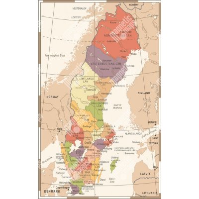 Magnetická mapa Švédska, ilustrovaná - rámeček, barevná (samolepící feretická fólie) 66 x 107 cm – Zbozi.Blesk.cz
