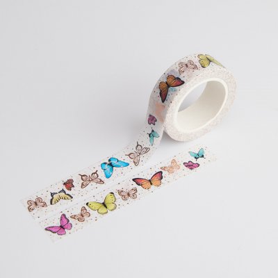 Washi páska - Barevní motýlci (měděná fólie) – Zboží Mobilmania