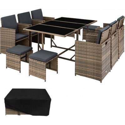 tectake 403731 zahradní ratanový nábytek malaga 6+4+1 vč. ochranné plachty přírodní – Zboží Dáma