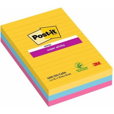 Samolepící bloček, linkovaný, 3x90 listů, 101x152 mm, 3M POSTIT "Super Sticky", "Carnival", mix barev, 270list – Hledejceny.cz