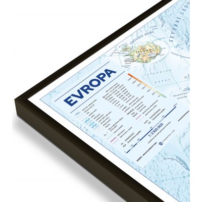 Excart Maps Evropa - nástěnná obecně zeměpisná mapa (ČESKY) 140 x 98 cm Varianta: magnetická mapa, Provedení: černý rám – Zbozi.Blesk.cz