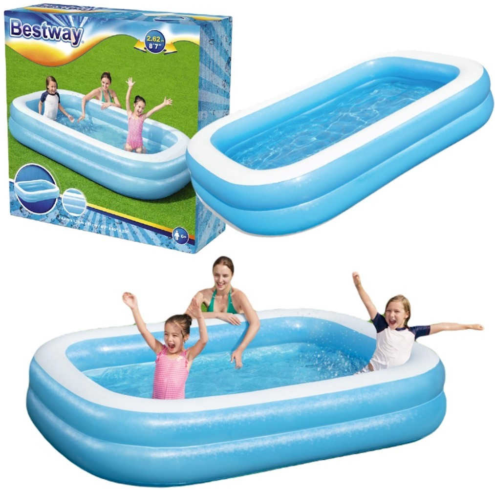 Bestway Piscina Gonfiabile Famiglie Rettangolare 262x175x51 Blu Bianca -  AMDGarden