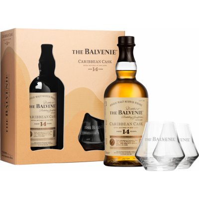 Balvenie Caribbean Cask 14y 43% 0,7 l (dárkové balení 2 sklenice) – Hledejceny.cz