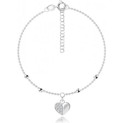 Šperky Eshop - Stříbrný náramek 925 - nastavitelný, přívěsek srdce, kulaté zirkony, hladké korálky G04.24 – Zboží Mobilmania