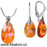 Swarovski Elements Pear stříbrná sada set souprava náušnice a přívěsek s řetízkem oranžová slzička kapka 39178.3 Astral Pink oranžová růžovo oranžová – Zboží Mobilmania