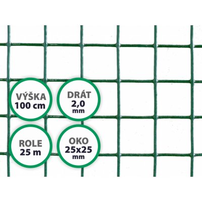 Pletivo na voliéry Zn+PVC zelené, oko 25 x 25 mm, drát 2,0 mm, výška 100 cm, role 25 m – Zbozi.Blesk.cz