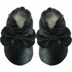 Carozoo Kožené capáčky s koženou podrážkou černé s mašlí Černá – Zboží Mobilmania