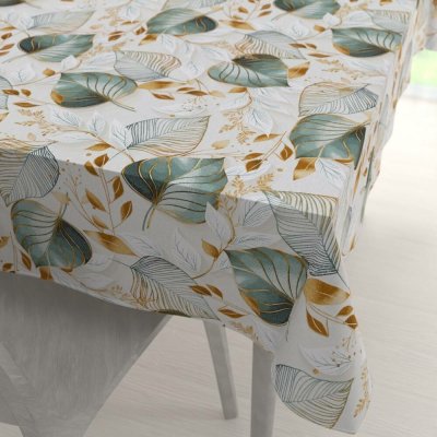 Biante Velký dekorační obdélníkový ubrus Leona LN-174 Zelené listy na režném 160x200 cm – Sleviste.cz