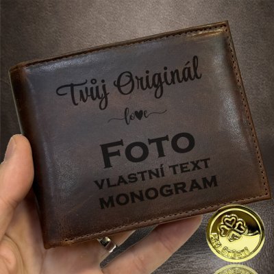 Luxusní tmavě hnědá kožená peněženka s laserovým gravírováním – Zboží Mobilmania