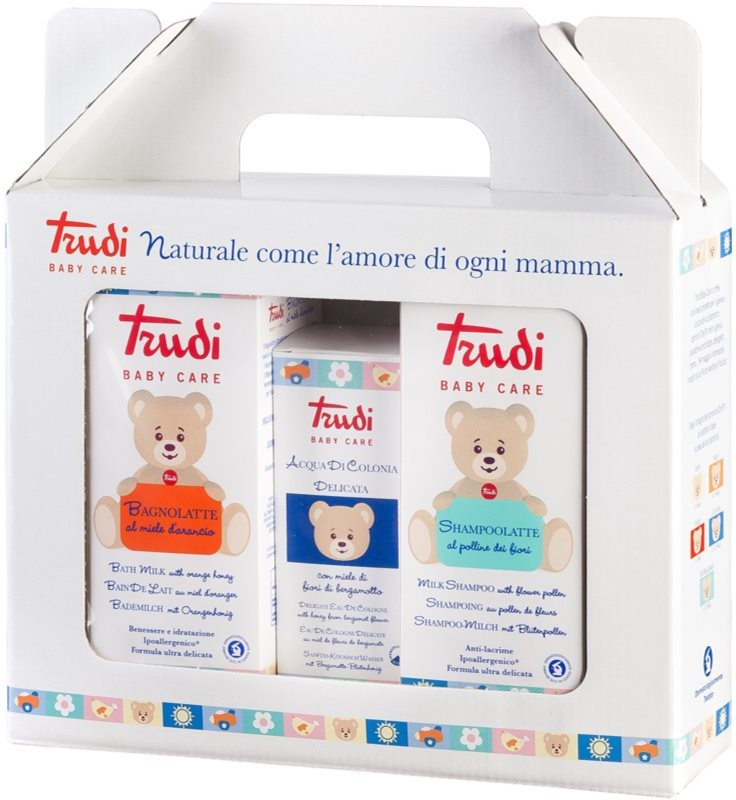 Trudi Baby Care mléko do koupele pro děti 250 ml + kolínská voda pro děti 100 ml + dětské šamponové mléko s květinovým pylem 250 ml dárková sada