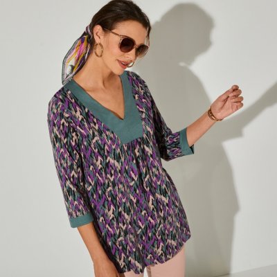 Blancheporte tunika s výstřihem do V a minimalistickým vzorem khaki/purpurová – Zboží Mobilmania
