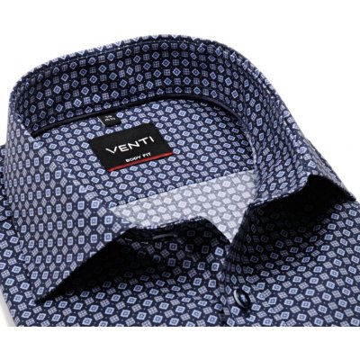 Venti Body Fit stretch košile s modrými ornamenty tmavomodrá – Sleviste.cz